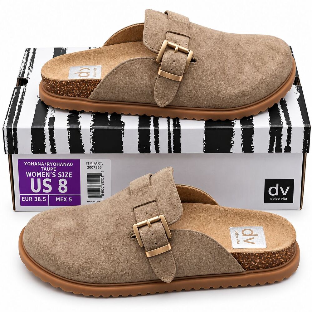DV by Dolce Vita Yohana Women's Taupe Buckle Clog Mule Slip On Size 8
